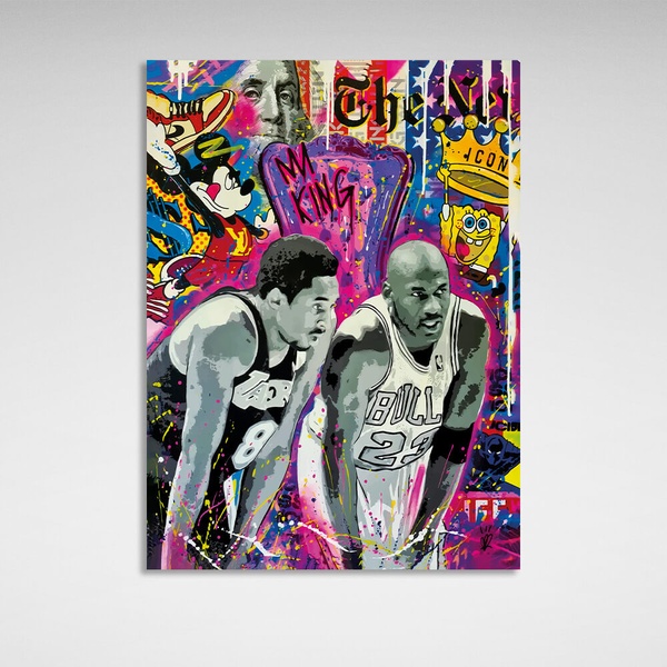 Картина на полотні Баскетболісти Майкл Джордан і Кобі Брайант графіті, 30х40 см, Холст поліестеровий