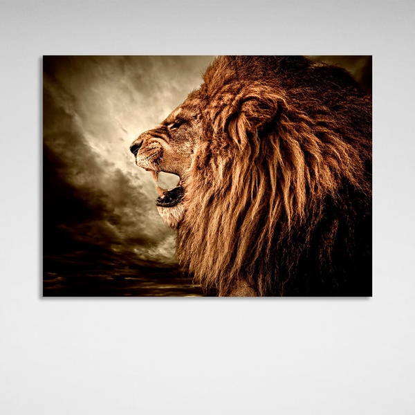 Картина на полотні інтер'єрна рикаючий лев, 30х40 см, Холст поліестеровий