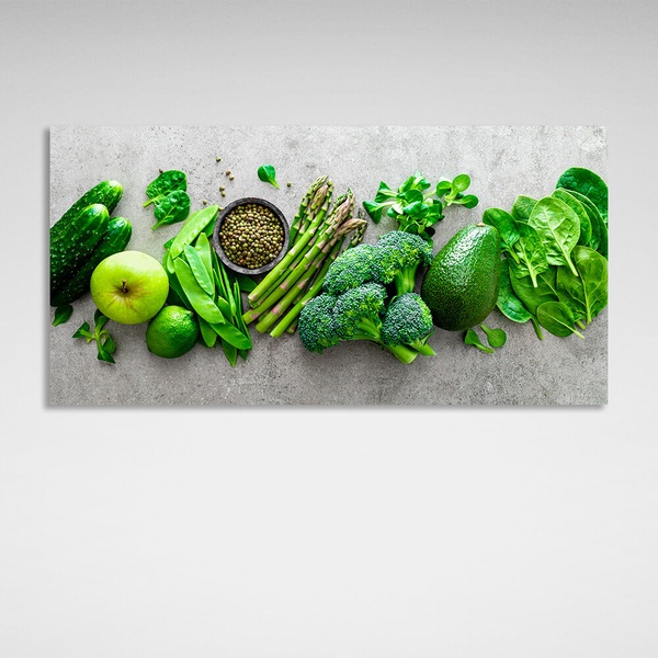 Картина на полотні для кухні Яблуневого, огірок, капуста, 30х60 см, Холст поліестеровий