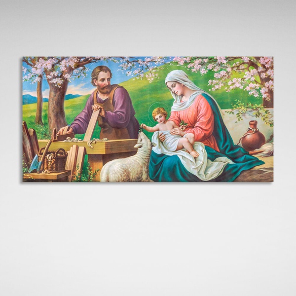 Картина на полотні ікона із зображенням святої сім'ю, 30х60 см, Холст поліестеровий