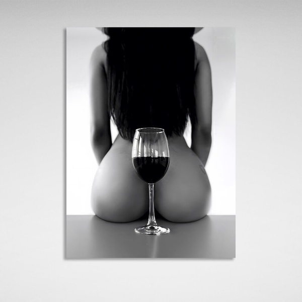 Картина на полотні інтер'єрна Дівчина і келих вина на полотні, 30х40 см, Холст поліестеровий