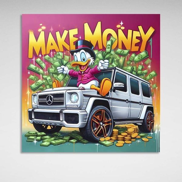 Картина на холсте на стену Скрудж на Мерседесе Make Money, 30х30 см, Холст полиэстеровый