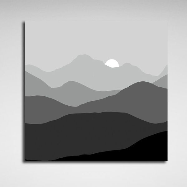Картина на холсте абстракция Black and white mountains, 30х30 см, Холст полиэстеровый