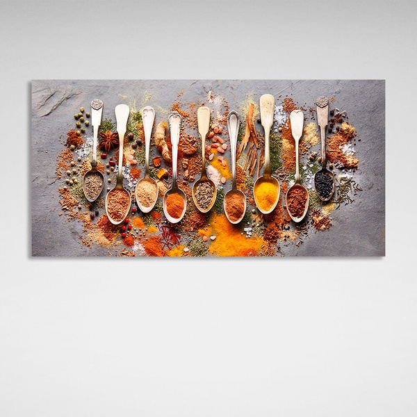 Картина на полотні ложки зі спеціями, 30х60 см, Холст поліестеровий
