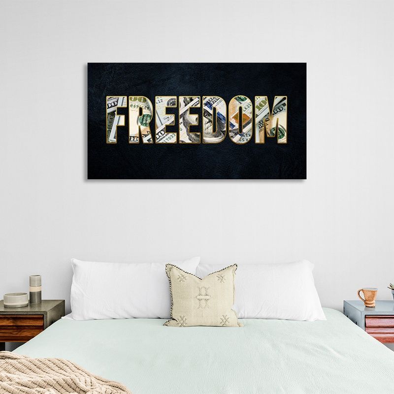 Картина на полотні напис FREEDOM на темно синьому тлі, 30х60 см, Холст поліестеровий