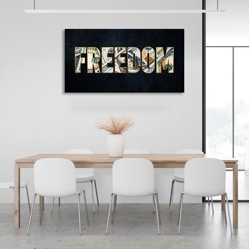 Картина на полотні напис FREEDOM на темно синьому тлі, 30х60 см, Холст поліестеровий