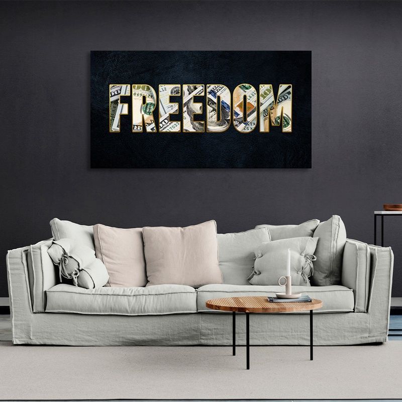 Картина на полотні напис FREEDOM на темно синьому тлі, 30х60 см, Холст поліестеровий
