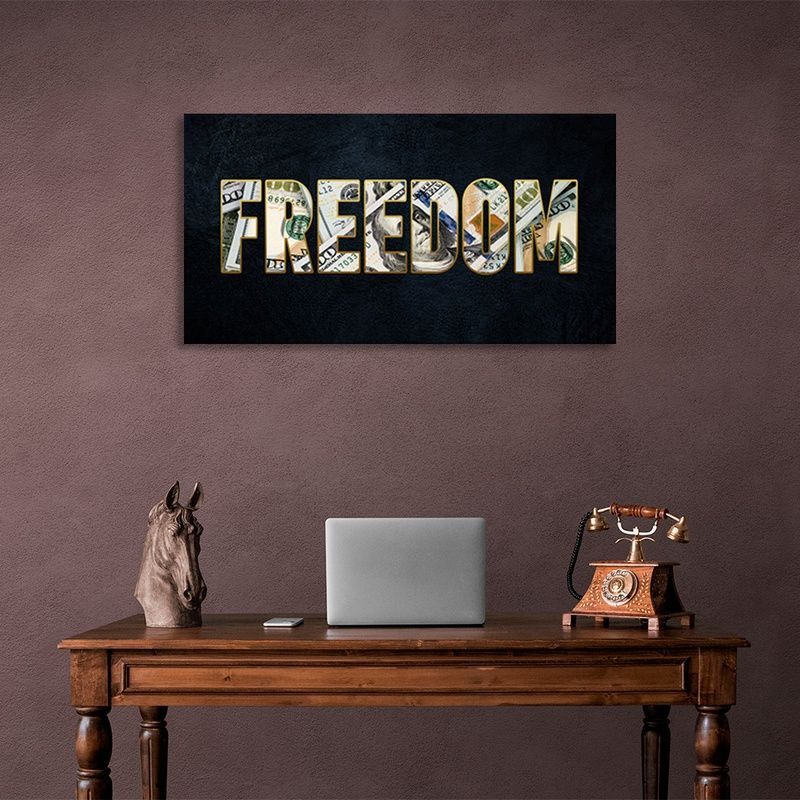 Картина на полотні напис FREEDOM на темно синьому тлі, 30х60 см, Холст поліестеровий