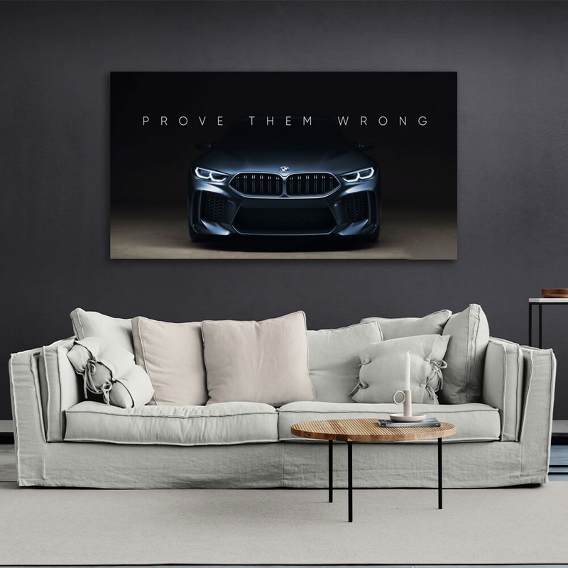 Картина на холсті для мотивації Prove them wrong BMW, 30х60 см, Холст поліестеровий