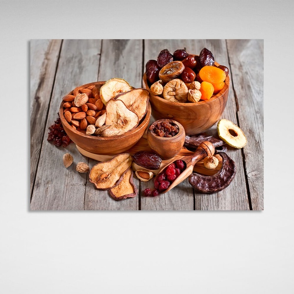 Картина на полотні для кухні Сухофрукти та горіхи, 30х40 см, Холст поліестеровий