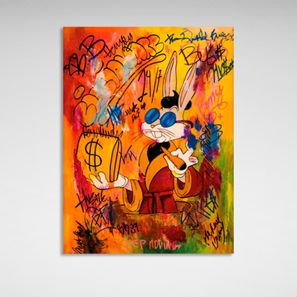 Картина на полотні кролик із помаранчевим графіті, 30х40 см, Холст поліестеровий
