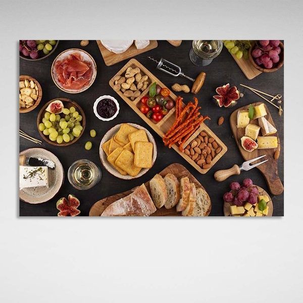 Картина на холсте на стену для кухни Закуски для вечеринки, 30х45 см, Холст полиэстеровый