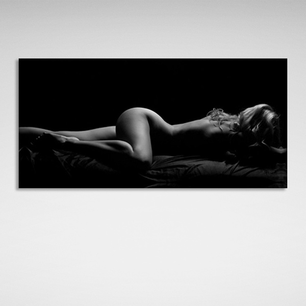 Картина на полотні для спальні Дівчина чорно-біла, 30х60 см, Холст поліестеровий