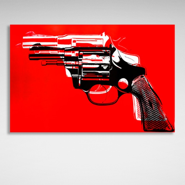 Картина на полотні револьвер на червоному тлі, 30х40 см, Холст поліестеровий