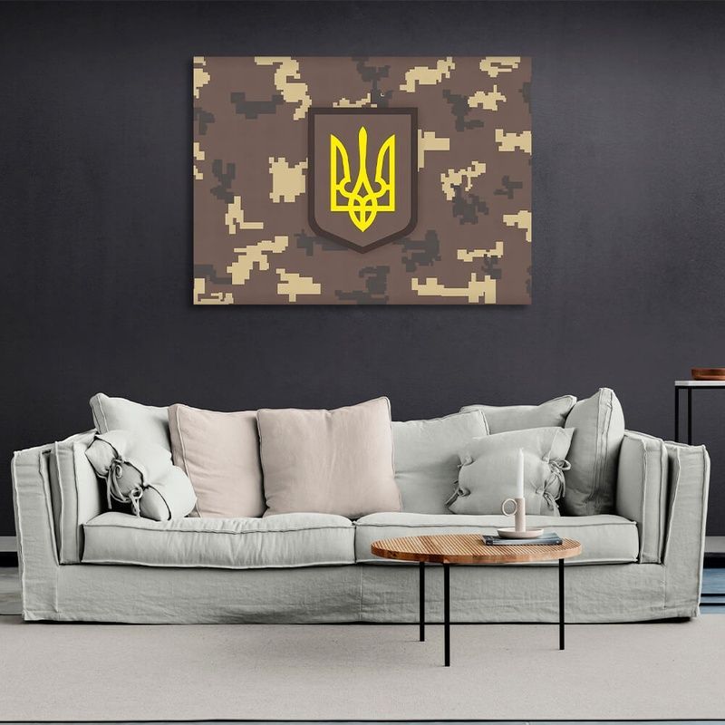 Картина на холсте патриотичная Камуфляж герб Украины, 30х40 см, Холст полиэстеровый