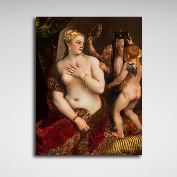 Картина на холсті репродукція Венера перед дзеркалом Тіціан, 30х40 см, Холст поліестеровий