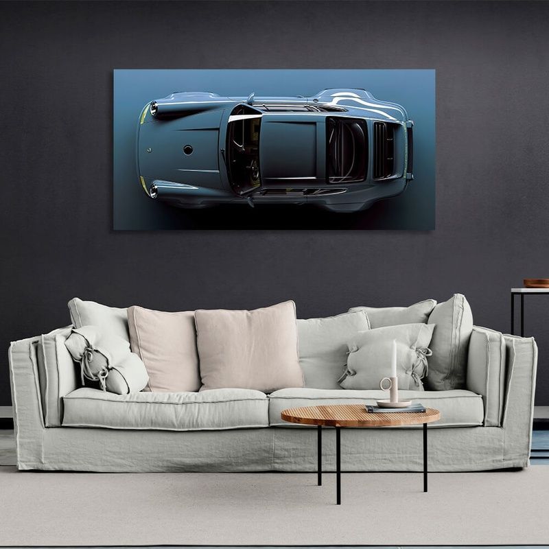 Картина на полотні на стіну інтер'єрна автомобіль Porsche 911 Блакитний синій Порше, 30х60 см, Холст поліестеровий