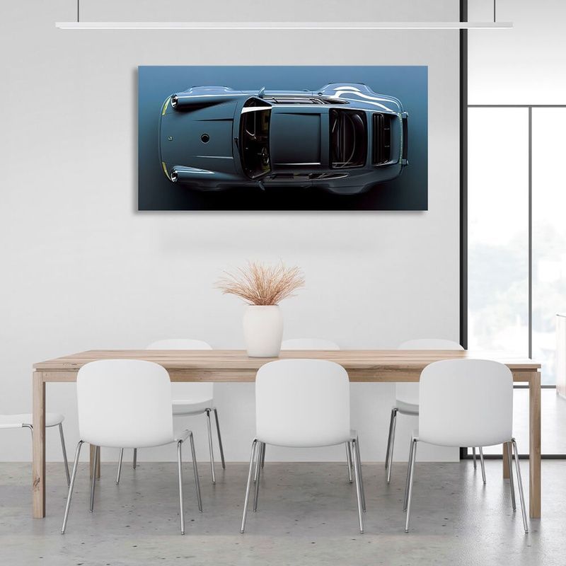 Картина на полотні на стіну інтер'єрна автомобіль Porsche 911 Блакитний синій Порше, 30х60 см, Холст поліестеровий