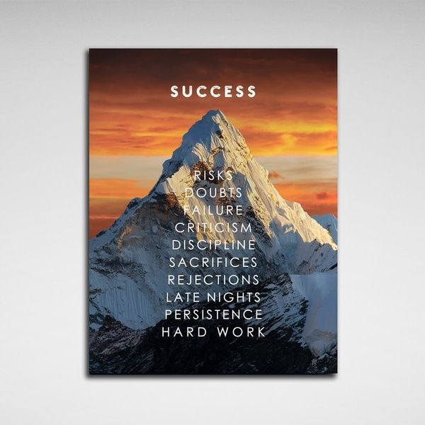 Картина на холсте для мотивации Success mountain, 30х40 см, Холст полиэстеровый