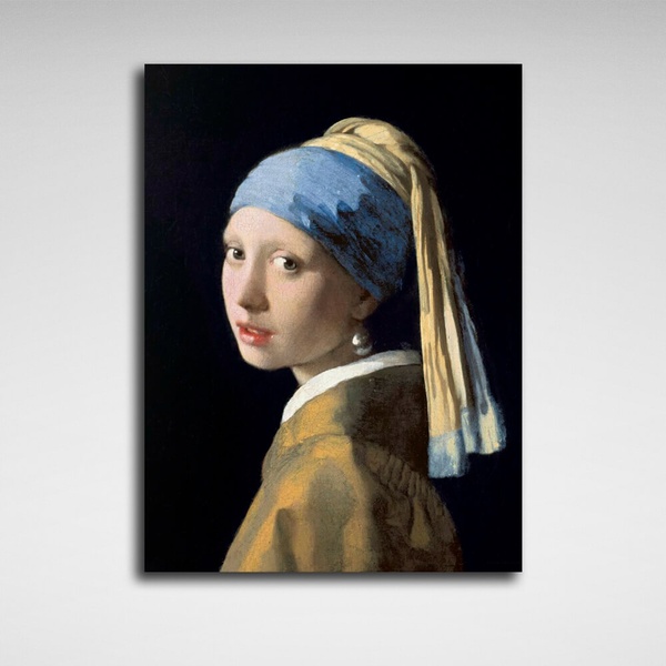 Картина на холсті репродукція Дівчина з перловою сережкою Ян Вермеєр, 30х40 см, Холст поліестеровий