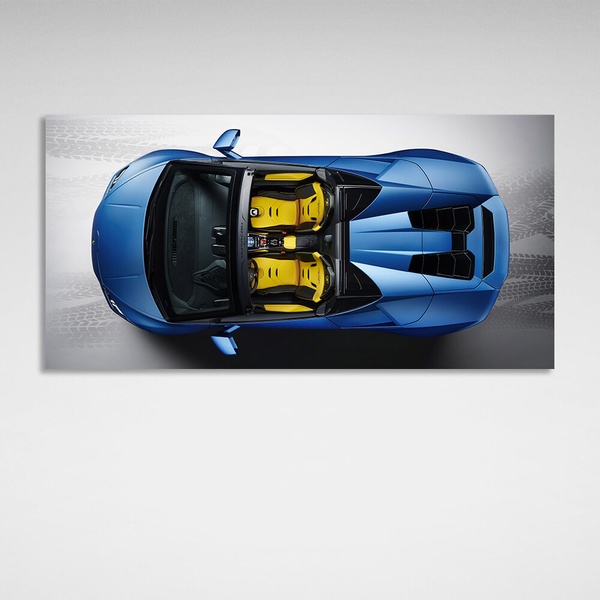 Картина на полотні Автомобіль синій з жовтим Ламборгіні, 30х60 см, Холст поліестеровий