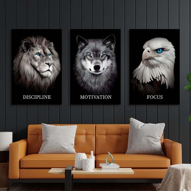 Картина на холсте на стену модульная Discipline. Motivation. Focus, 3 части по 30х45 см, Холст полиэстеровый