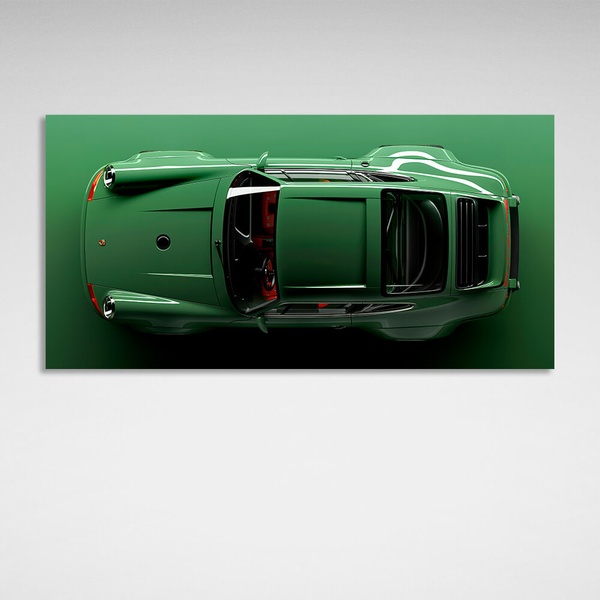 Картина на холсте на стену интерьерная автомобиль Porsche 911 зеленый Порше, 30х60 см, Холст полиэстеровый