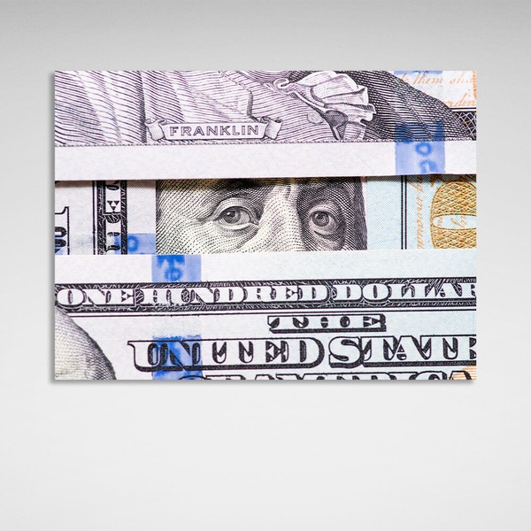 Картина на полотні в офіс для мотивації 100 доларів Погляд Бенжаміна Франкліна, 30х40 см, Холст поліестеровий