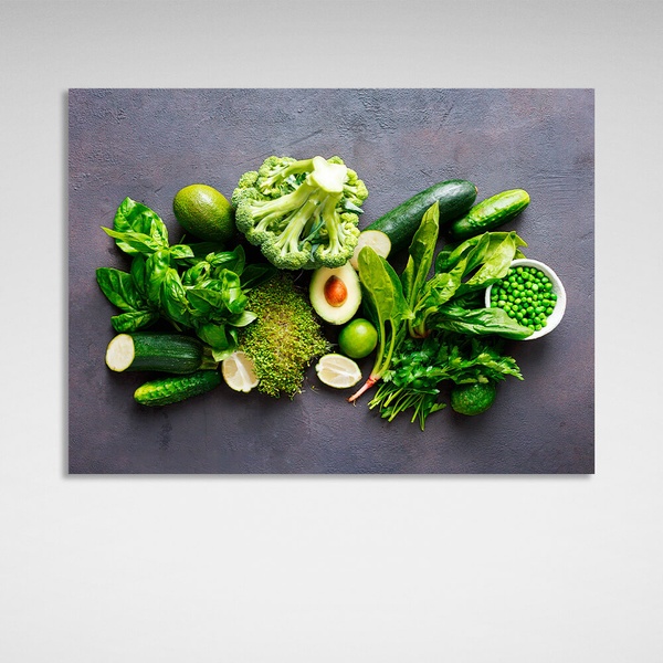 Картина на полотні для кухні Капуста, огірок, горох, авокадо, 30х40 см, Холст поліестеровий