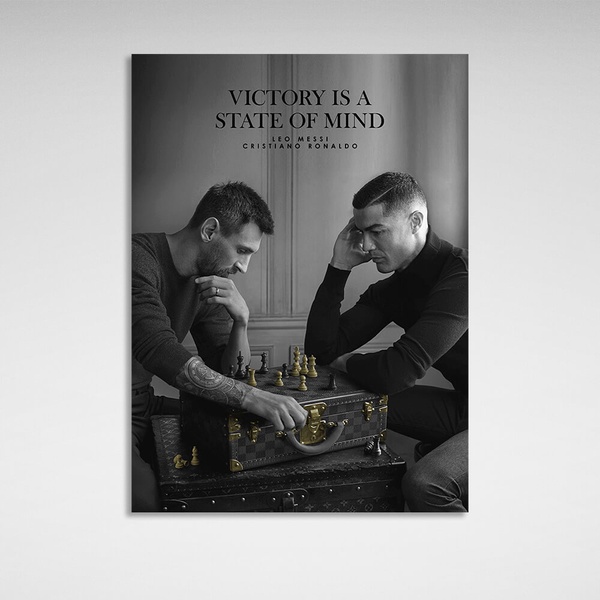 Картина на полотні Мессі та Роналдо грають у шахи, 30х40 см, Холст поліестеровий