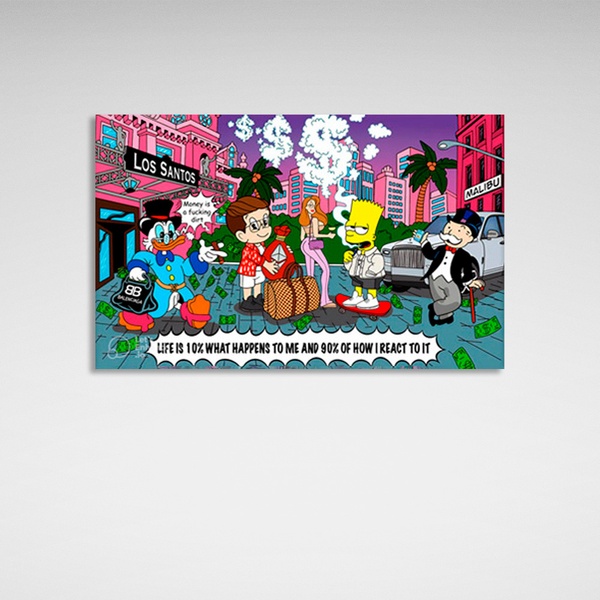 Картина на полотні Скрудж, Барт Сімсон, Алек Монополія та їхні друзі, 30х45 см, Холст поліестеровий