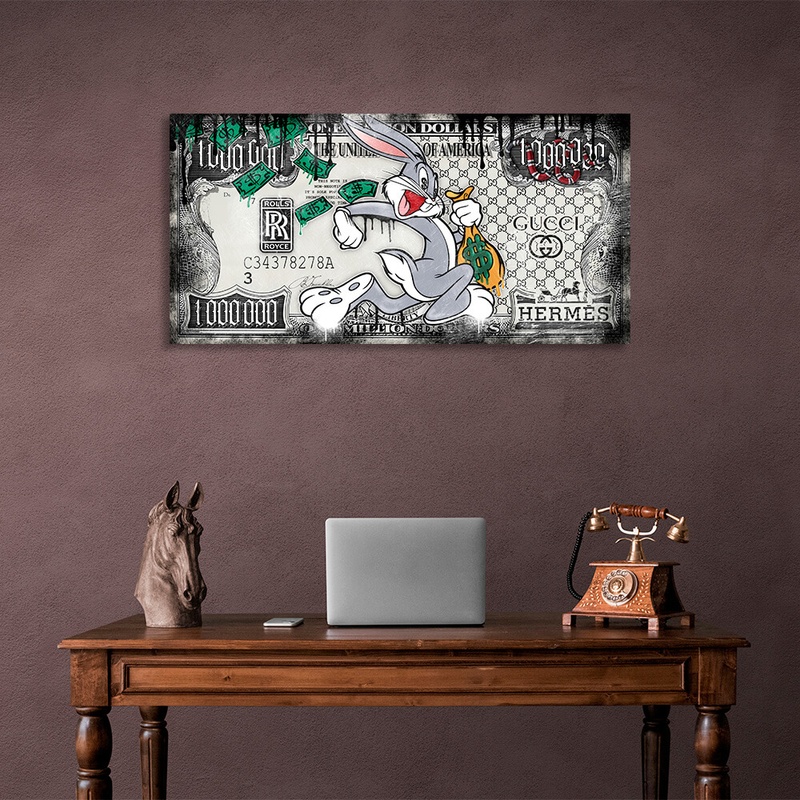 Картина на полотні для мотивації в офіс Мільйон доларів Багз Банні, 30х60 см, Холст поліестеровий