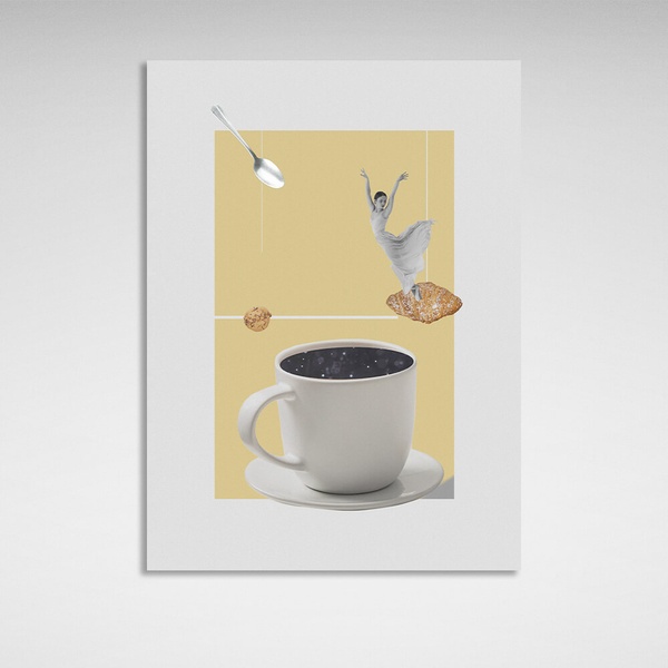 Картина на полотні для кухні чашка кави, круасан, печиво , 30х40 см, Холст поліестеровий