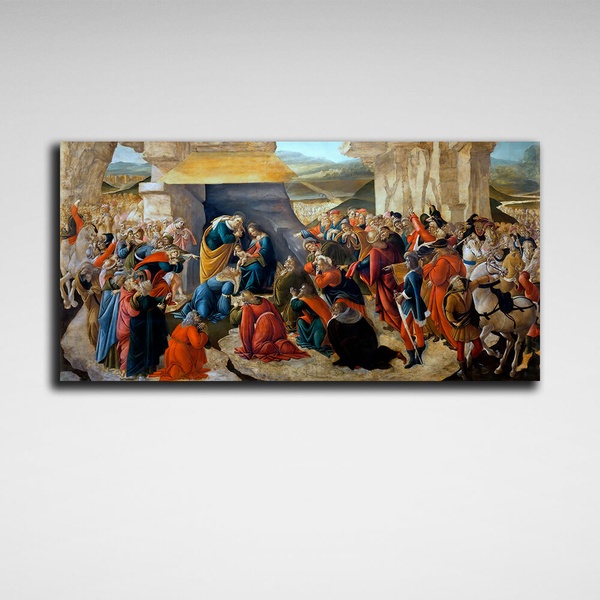 Картина на холсті репродукція Поклоніння волхвів Боттічеллі, 30х60 см, Холст поліестеровий