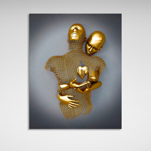 Картина на полотні металеві фігури в золотому кольорі, 30х40 см, Холст поліестеровий