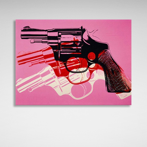 Картина на полотні намальовані три револьвери в різних кольорах, 30х40 см, Холст поліестеровий