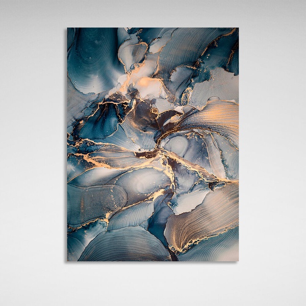 Картина на полотні абстракція темно-сині тони із золотими елементами, 30х40 см, Холст поліестеровий