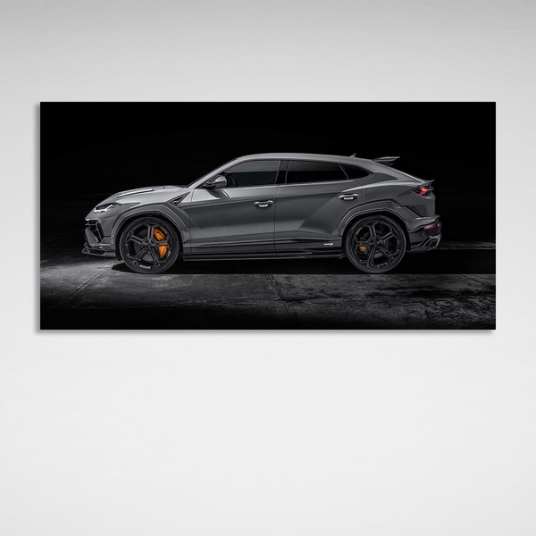 Картина на полотні сіра Lamborghini на чорному фоні, 30х60 см, Холст поліестеровий