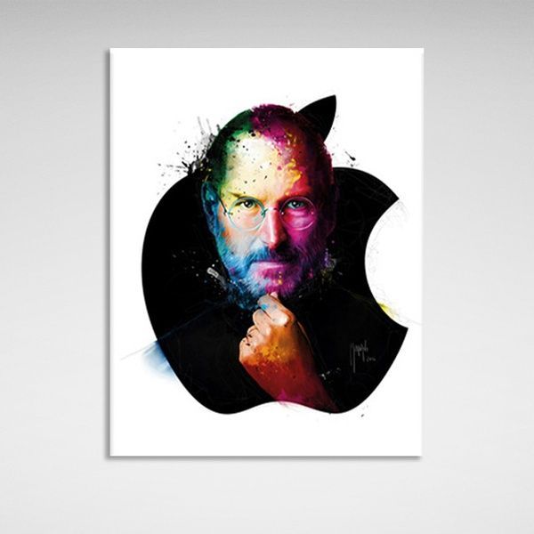Картина на холсте Стив Джобс в логотипе apple на белом фоне, 30х40 см, Холст полиэстеровый