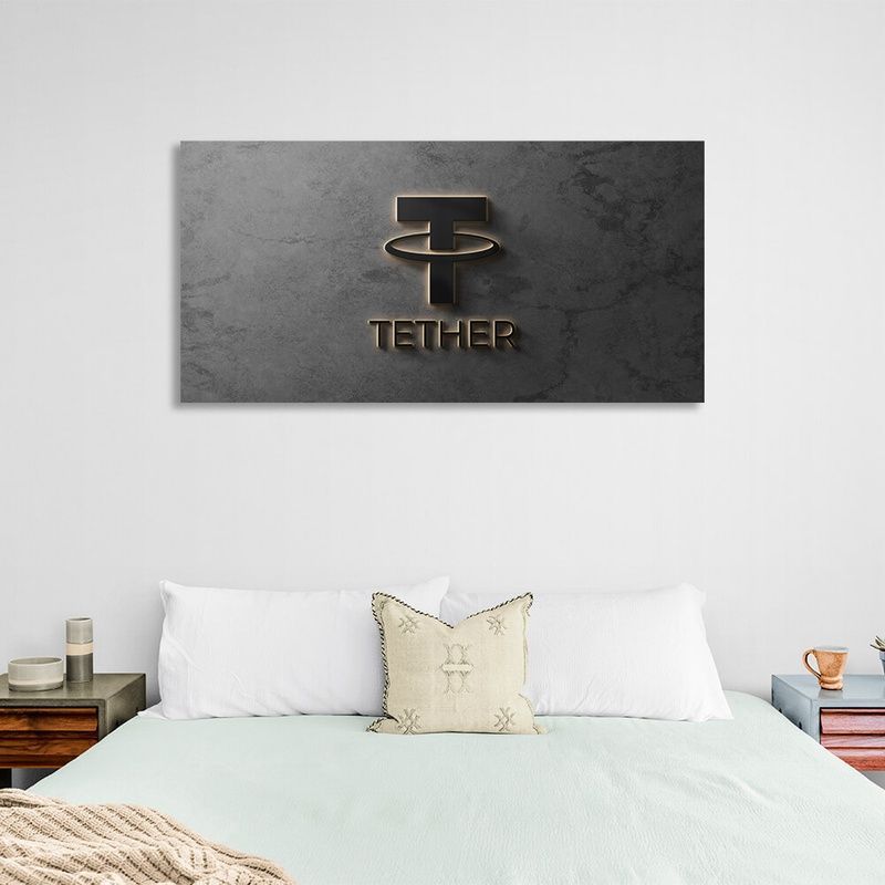 Картина на холсте Логотип криптовалюты Tether USDT на сером фоне, 30х60 см, Холст полиэстеровый