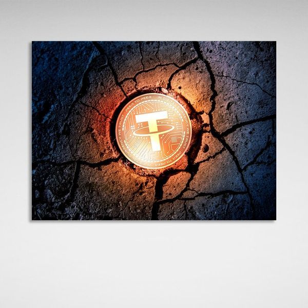Картина на холсті Золота монета Tether USDT на землі, 30х40 см, Холст поліестеровий