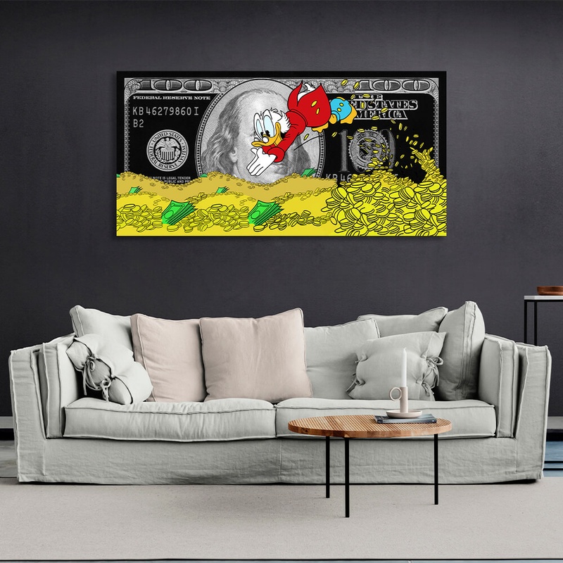 Картина на холсті Скрудж монети та чорний доллар, 30х60 см, Холст поліестеровий