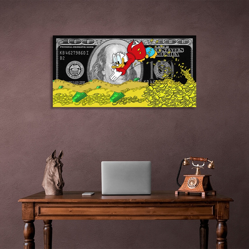 Картина на холсті Скрудж монети та чорний доллар, 30х60 см, Холст поліестеровий
