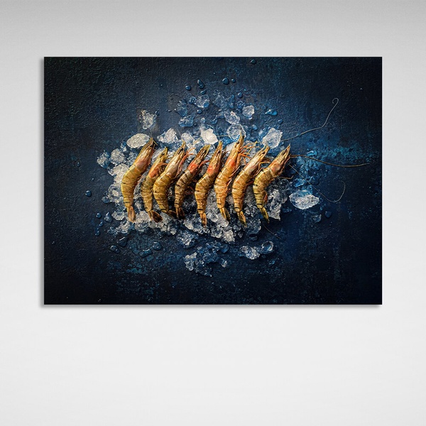 Картина на холсті для кухні Креветки та лід, 30х40 см, Холст поліестеровий
