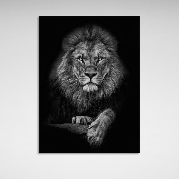 Картина на холсте лев на черном фоне, 30х40 см, Холст полиэстеровый