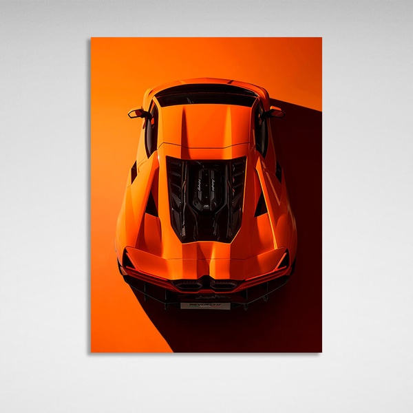 Картина на полотні помаранчевий Lamborghini на помаранчевому тлі верхній ракурс, 30х40 см, Холст поліестеровий