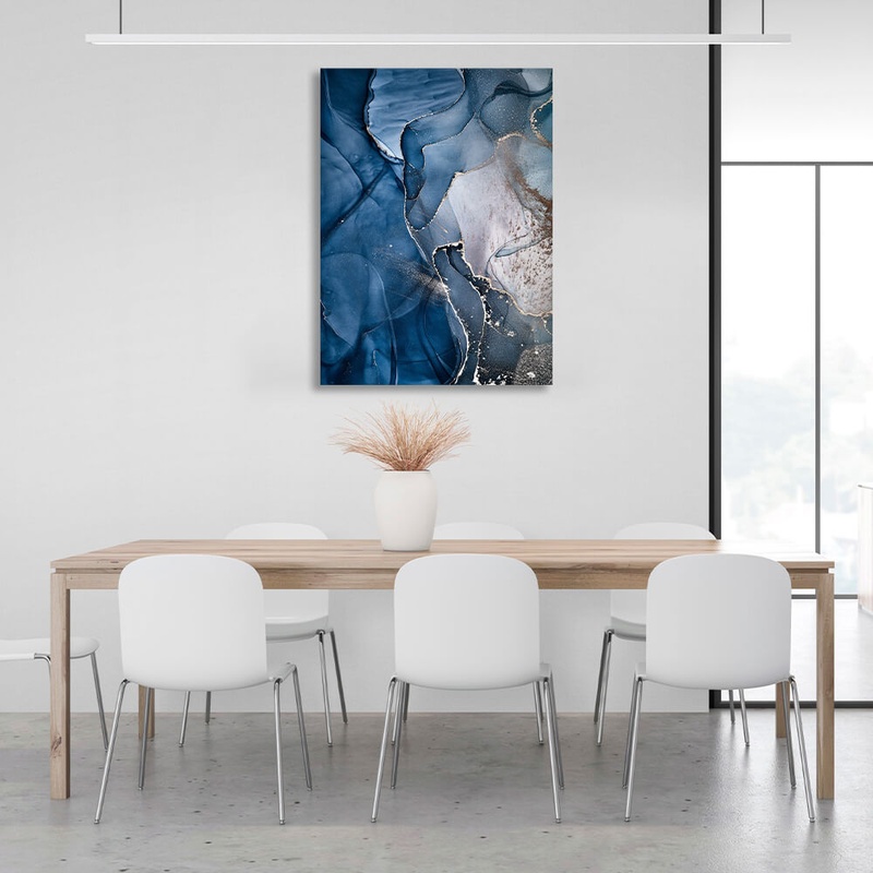 Картина на холсте для интерьера Абстаракция сине-голубая и песок, 30х40 см, Холст полиэстеровый