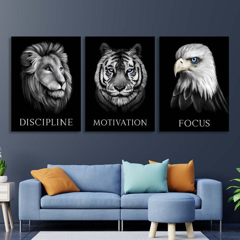 Картина на холсте на стену модульная Discipline. Motivation. Focus 2, 3 части по 30х40 см, Холст полиэстеровый