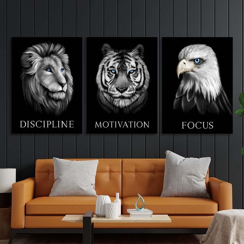 Картина на холсте на стену модульная Discipline. Motivation. Focus 2, 3 части по 30х40 см, Холст полиэстеровый