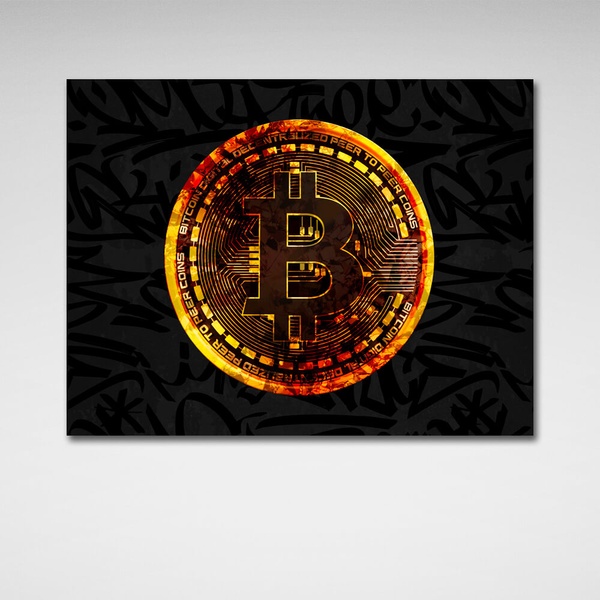 Картина на холсті Монета золотий біткоін Gold Bitcoin, 30х40 см, Холст поліестеровий